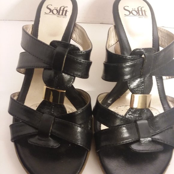 Sofft black leather wedge sandal with gold detail - Picture 5 of 5
